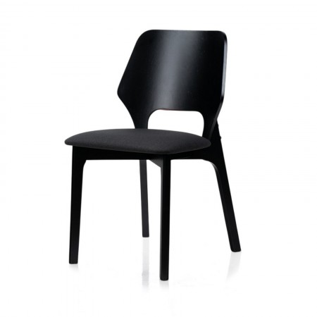 Sedia MAYRA LEGNO NERO in legno massello finitura Nero con seduta imbottita rivestita in tessuto Nero H84 L48 P55