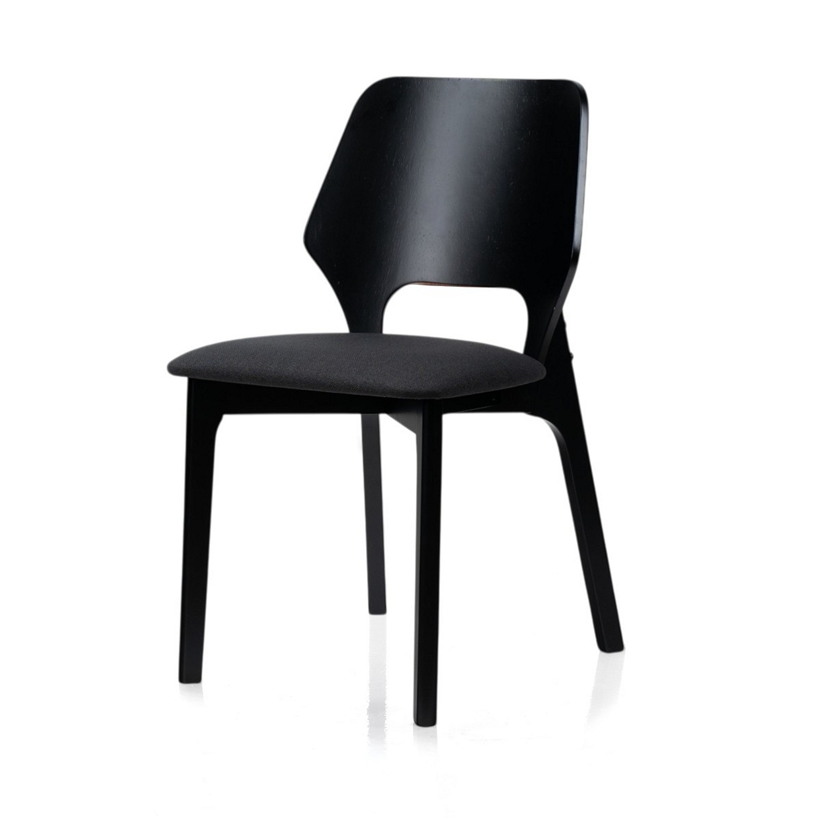 Sedia MAYRA LEGNO NERO in legno massello finitura Nero con seduta imbottita rivestita in tessuto Nero H84 L48 P55