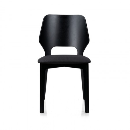 Sedia MAYRA LEGNO NERO in legno massello finitura Nero con seduta imbottita rivestita in tessuto Nero H84 L48 P55