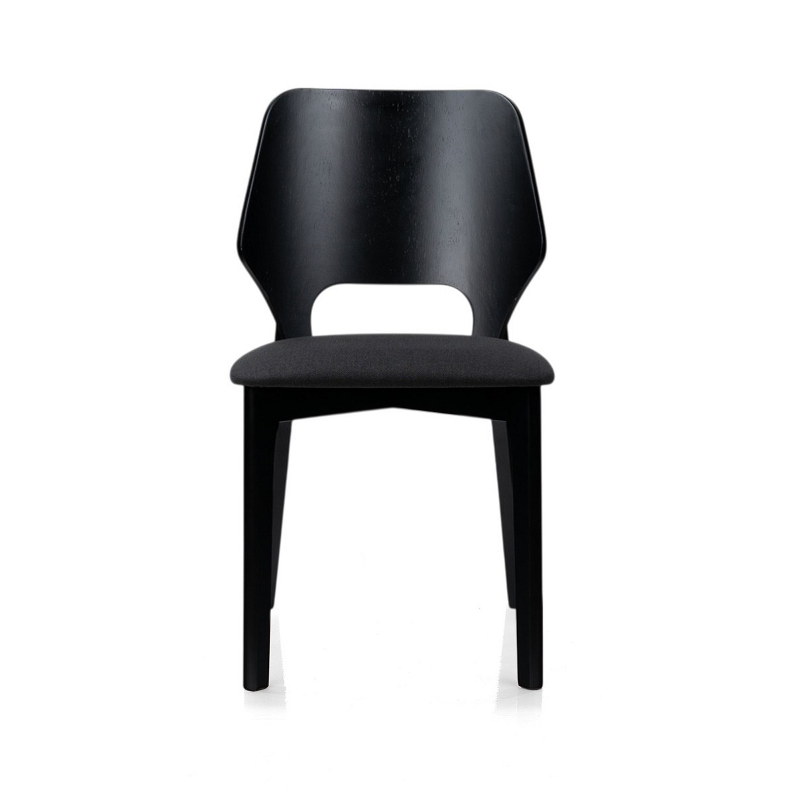 Sedia MAYRA LEGNO NERO in legno massello finitura Nero con seduta imbottita rivestita in tessuto Nero H84 L48 P55