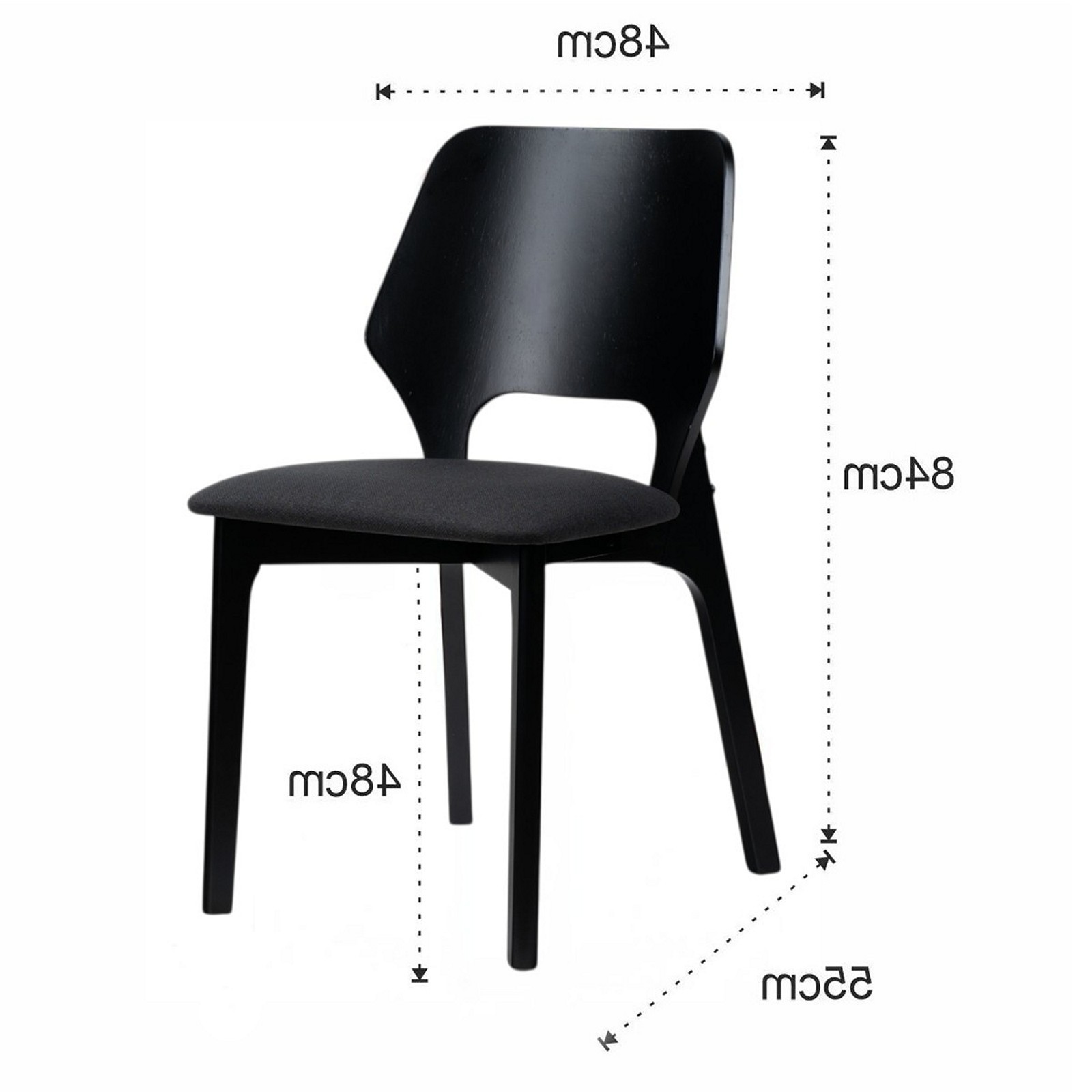 Sedia MAYRA LEGNO NERO in legno massello finitura Nero con seduta imbottita rivestita in tessuto Nero H84 L48 P55