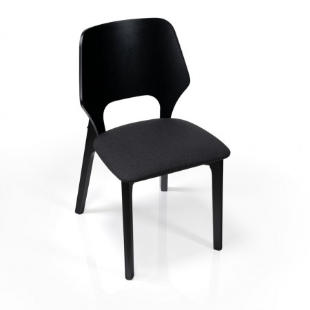 Sedia MAYRA LEGNO NERO in legno massello finitura Nero con seduta imbottita rivestita in tessuto Nero H84 L48 P55