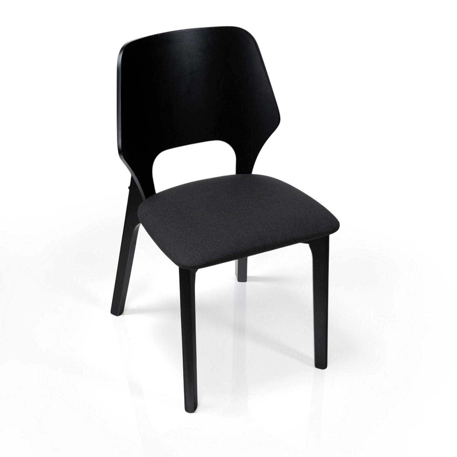 Sedia MAYRA LEGNO NERO in legno massello finitura Nero con seduta imbottita rivestita in tessuto Nero H84 L48 P55