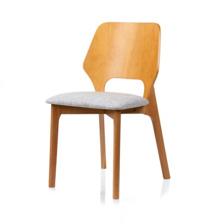 Sedia MAYRA ROVERE in legno massello Rovere, seduta imbottita in tessuto Grigio chiaro, H84 L48 P55 cm