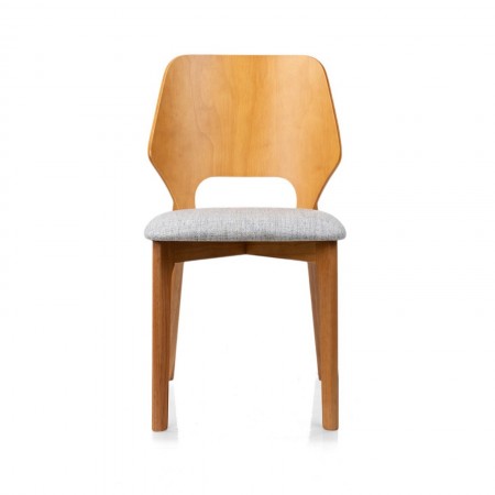 Sedia MAYRA ROVERE in legno massello Rovere, seduta imbottita in tessuto Grigio chiaro, H84 L48 P55 cm