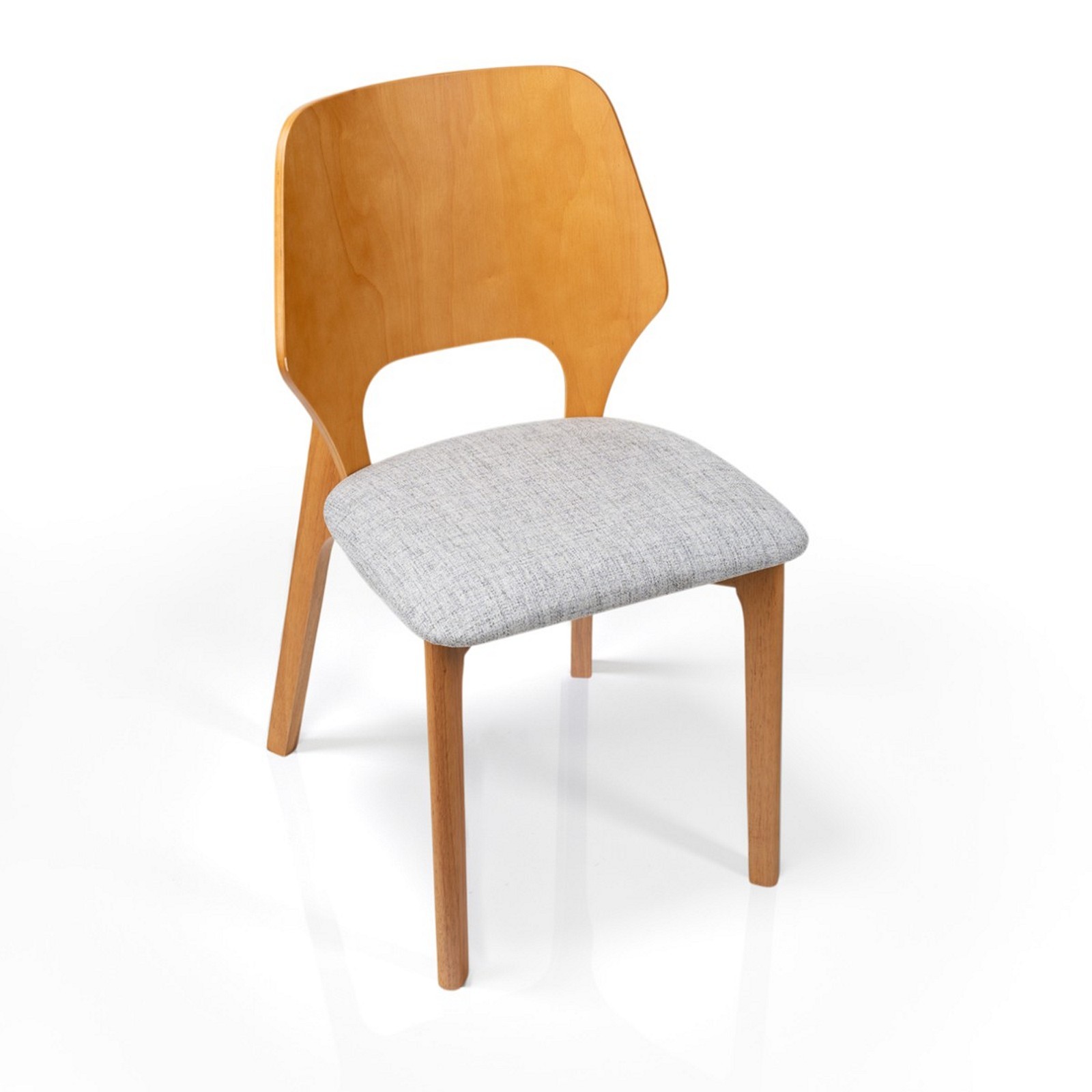 Sedia MAYRA ROVERE in legno massello Rovere, seduta imbottita in tessuto Grigio chiaro, H84 L48 P55 cm