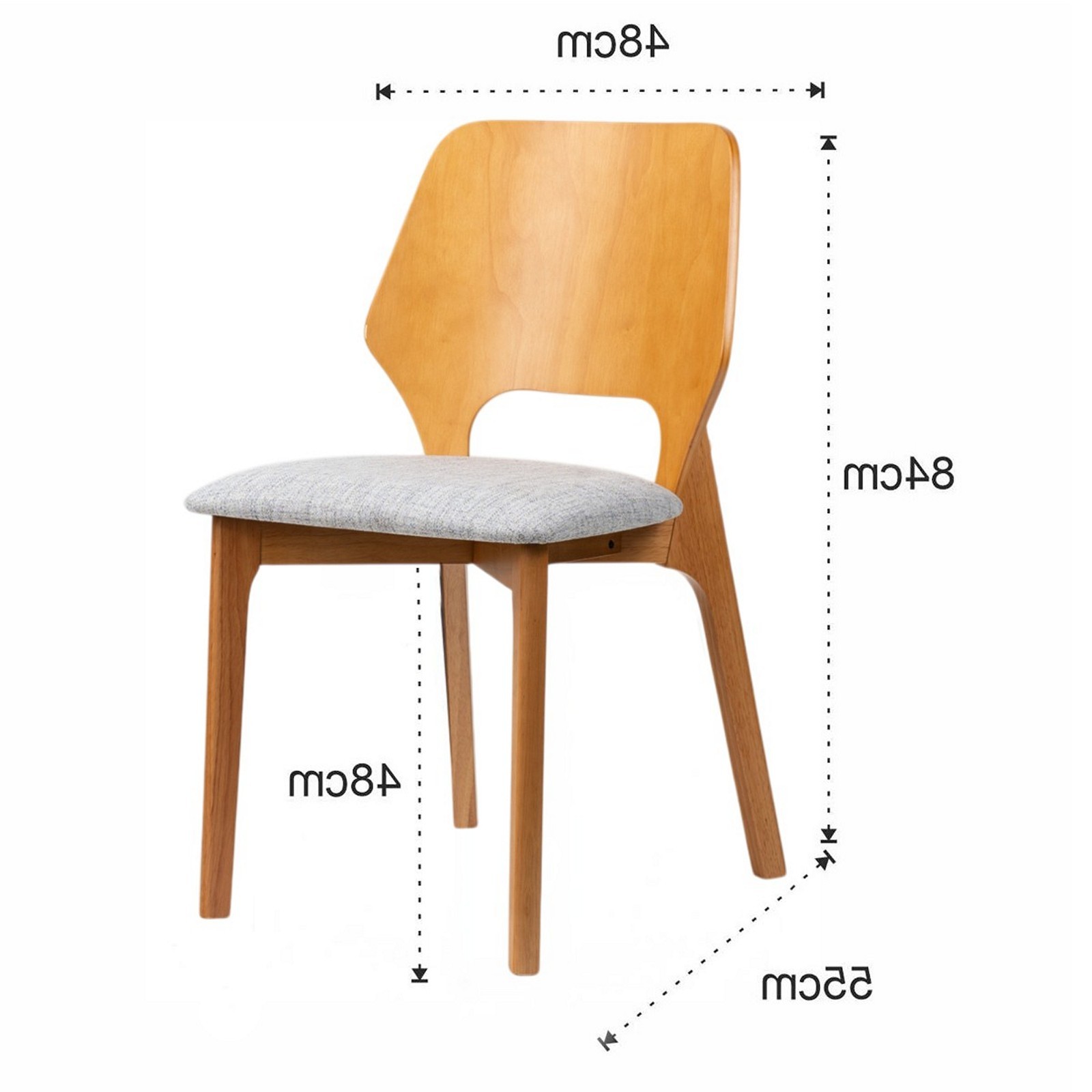 Sedia MAYRA ROVERE in legno massello Rovere, seduta imbottita in tessuto Grigio chiaro, H84 L48 P55 cm