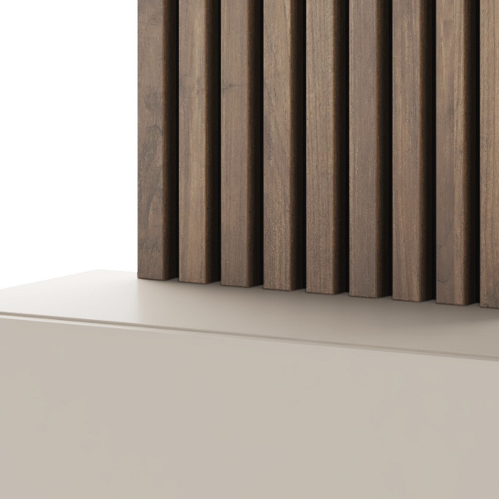 Ingresso NANA finitura Noce/Cashmere, pensile sospeso, pannelli dogati, specchio Ø80 cm e luce LED inclusa