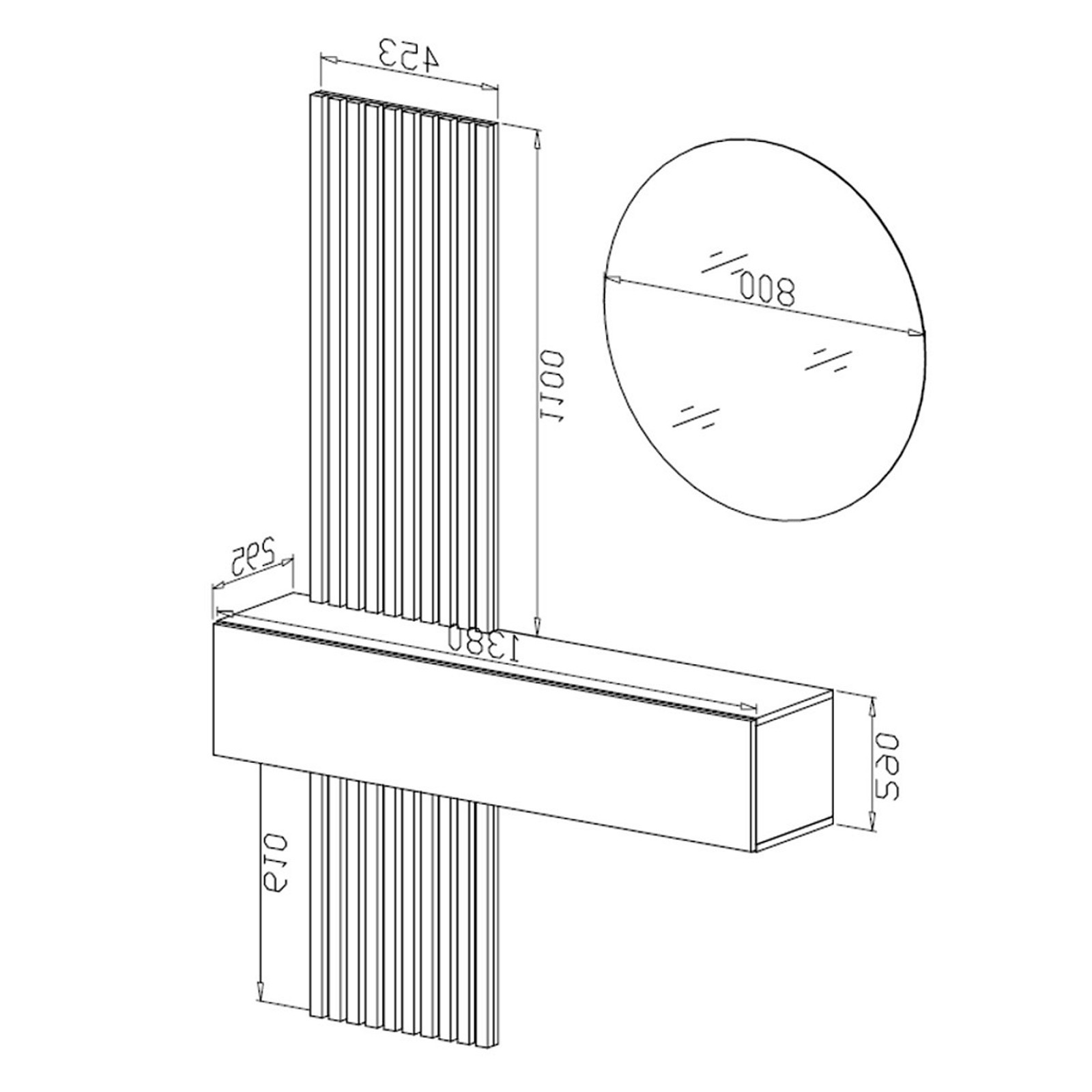 Ingresso NANA finitura Noce/Cashmere, pensile sospeso, pannelli dogati, specchio Ø80 cm e luce LED inclusa