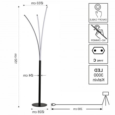 Lampada da terra TRIS metallo Nero opaco acrilico Bianco opaco 3 LED 30W 3000K H150 L33 P28
