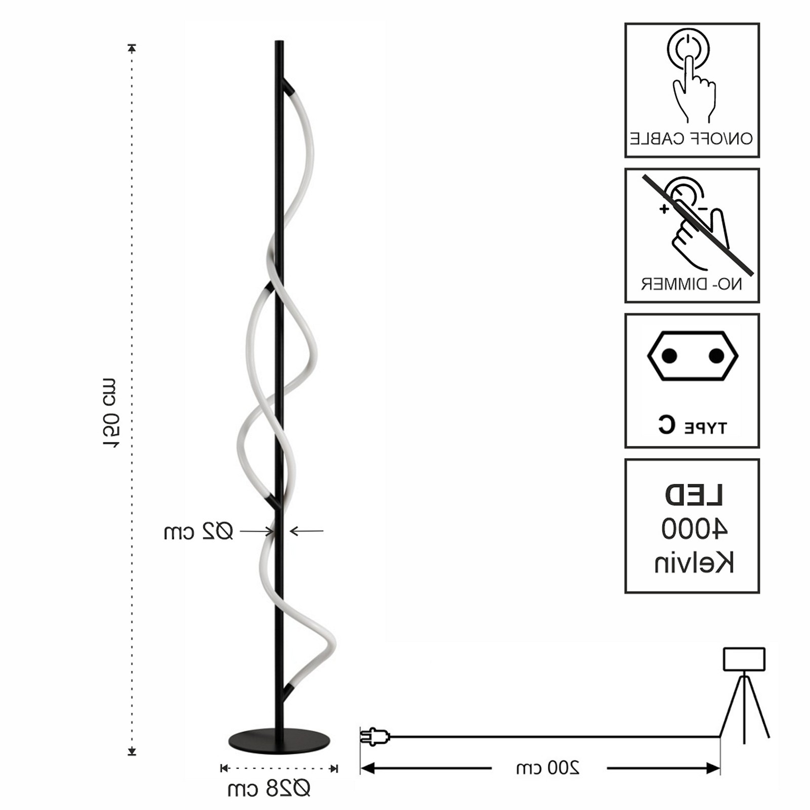Lampada da terra MATAX metallo Nero opaco acrilico Bianco opaco LED 30W 4000K H150 L28 P28