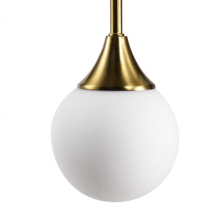Lampadario POPE vetro e acciaio Ottone anticato opaco 5 sfere vetro Bianco opaco diametro 12 H85+44 diametro 60 E14