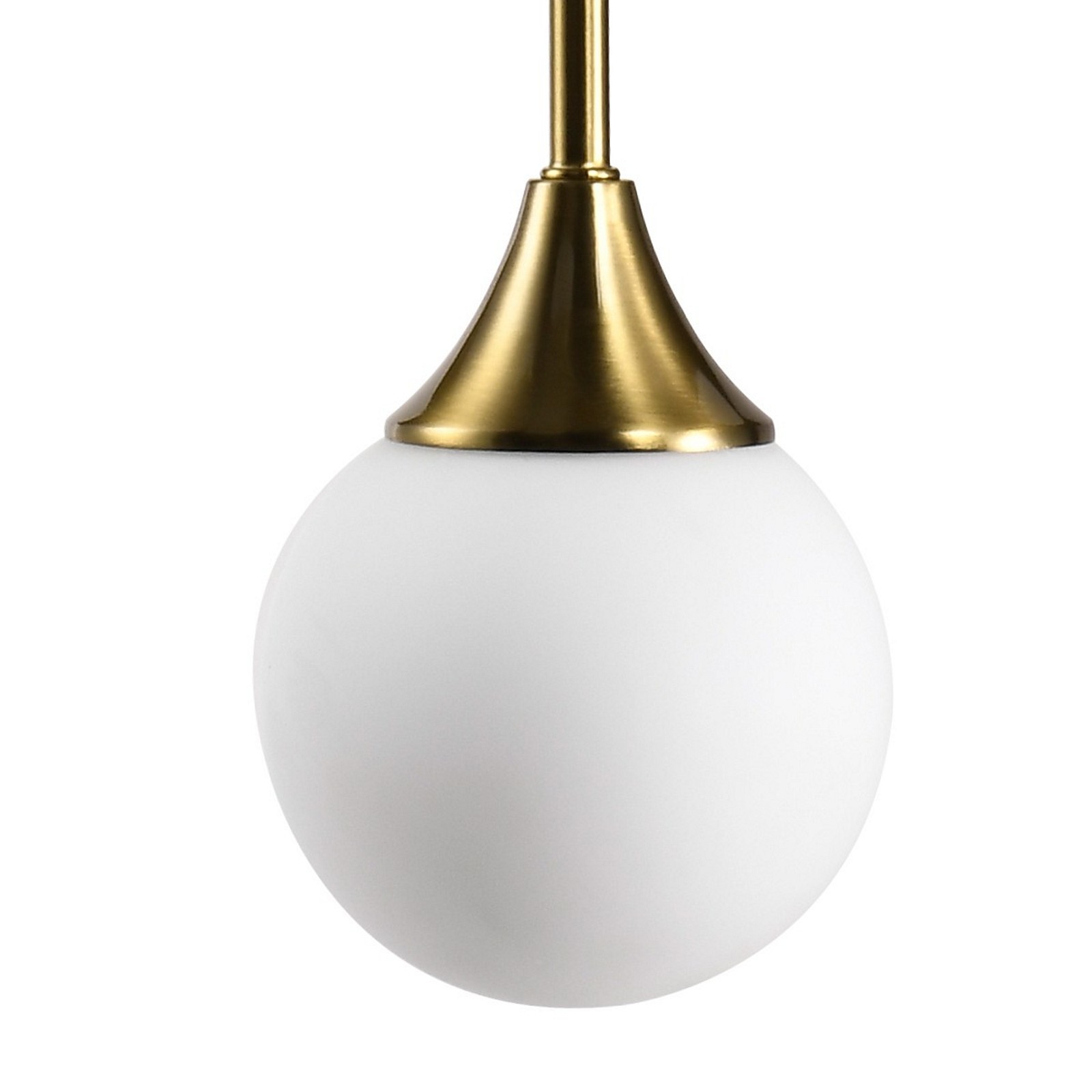 Lampadario POPE vetro e acciaio Ottone anticato opaco 5 sfere vetro Bianco opaco diametro 12 H85+44 diametro 60 E14