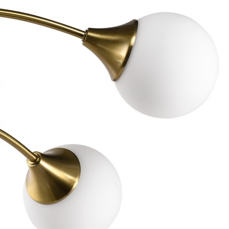 Lampadario POPE vetro e acciaio Ottone anticato opaco 5 sfere vetro Bianco opaco diametro 12 H85+44 diametro 60 E14