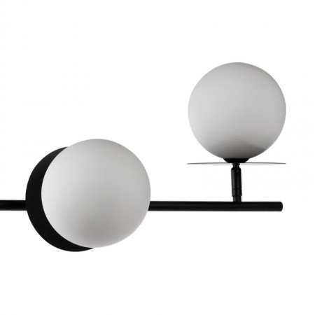 Lampadario ELENA vetro e acciaio Nero opaco 4 sfere vetro Bianco opaco diametro 15 H123 L106 P45 G9