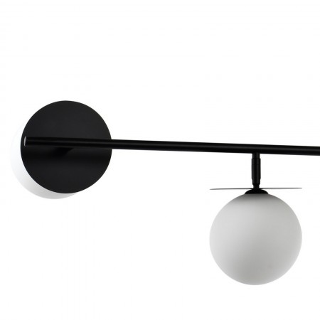 Lampadario ELENA vetro e acciaio Nero opaco 4 sfere vetro Bianco opaco diametro 15 H123 L106 P45 G9
