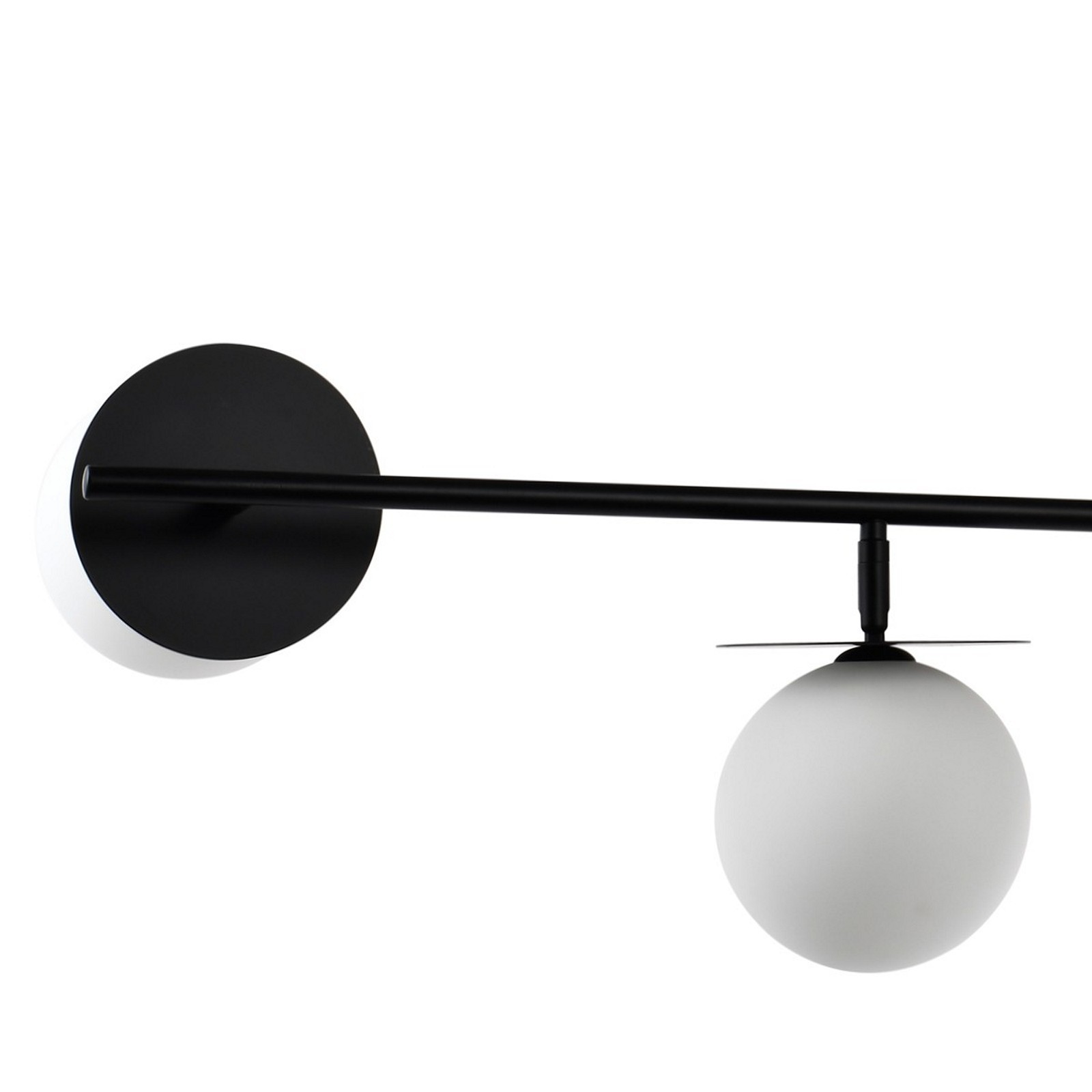 Lampadario ELENA vetro e acciaio Nero opaco 4 sfere vetro Bianco opaco diametro 15 H123 L106 P45 G9