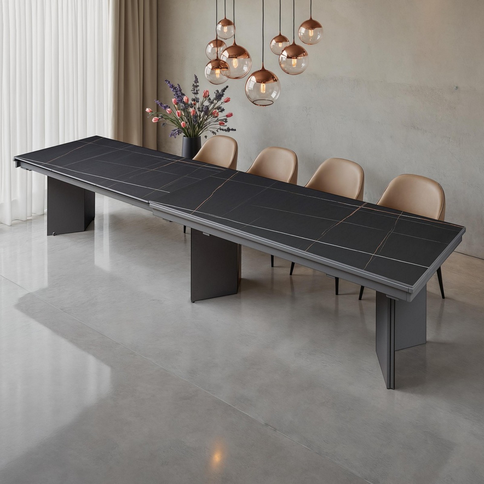 Tavolo allungabile MOMO MARMO NERO - GRIGIO metallo Grigio opaco piano ceramica marmo Nero opaco H75 P100 L200/258/316/374