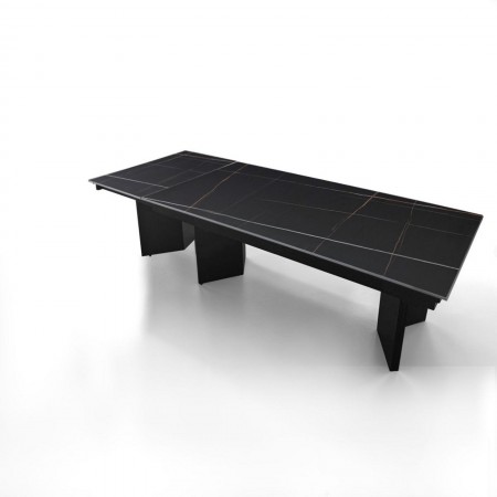 Tavolo allungabile MOMO MARMO NERO - GRIGIO metallo Grigio opaco piano ceramica marmo Nero opaco H75 P100 L200/258/316/374