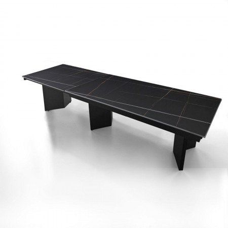 Tavolo allungabile MOMO MARMO NERO - GRIGIO metallo Grigio opaco piano ceramica marmo Nero opaco H75 P100 L200/258/316/374