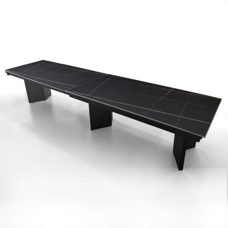 Tavolo allungabile MOMO MARMO NERO - GRIGIO metallo Grigio opaco piano ceramica marmo Nero opaco H75 P100 L200/258/316/374