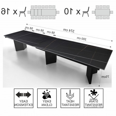 Tavolo allungabile MOMO MARMO NERO - GRIGIO metallo Grigio opaco piano ceramica marmo Nero opaco H75 P100 L200/258/316/374