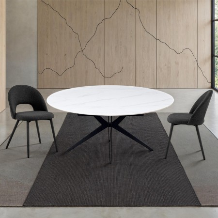 Tavolo allungabile IDA MARMO BIANCO metallo Grigio opaco piano ceramica marmo Bianco opaco H76 P90/125/160 L160