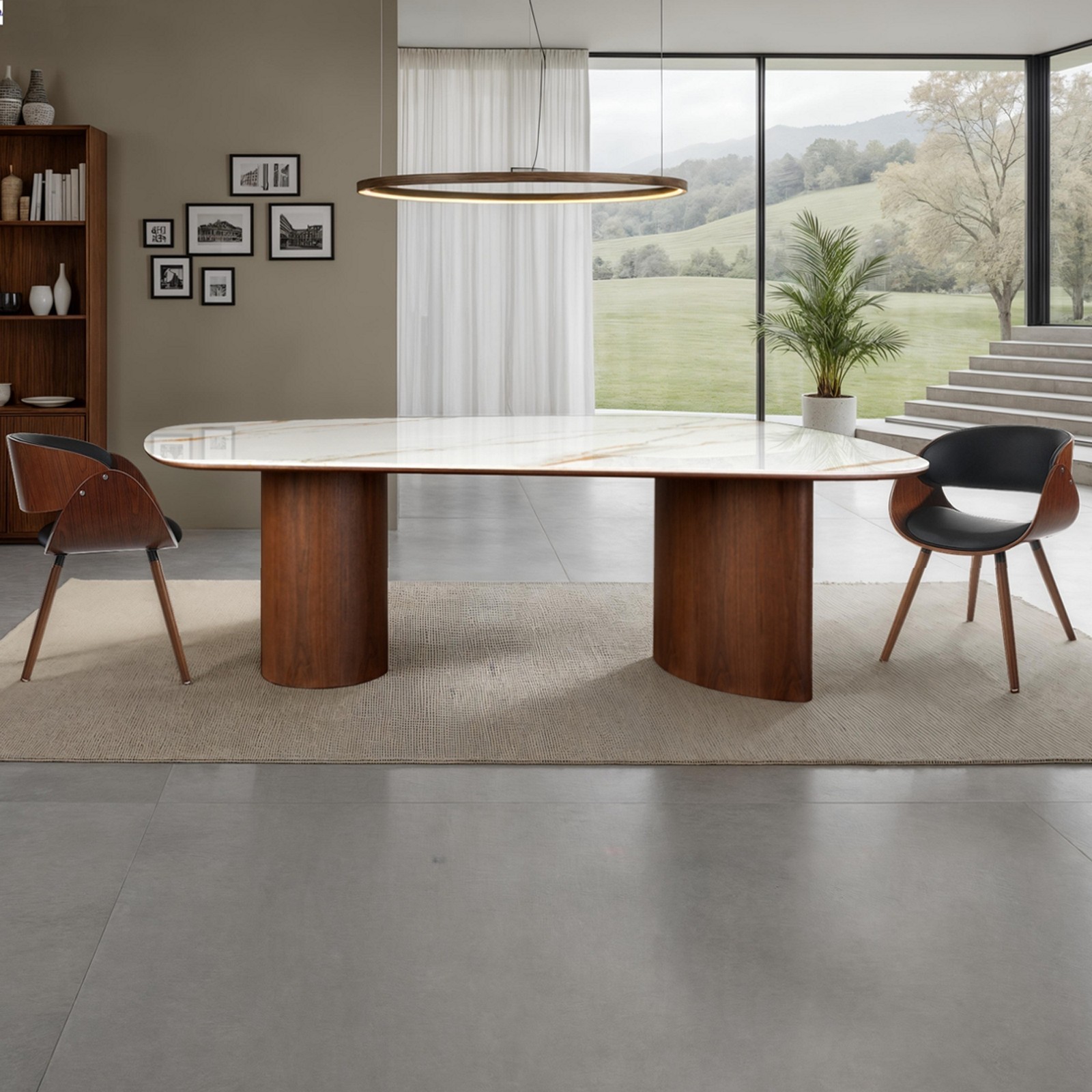 Tavolo fisso VIKTOR ceramica marmo bianco lucido MDF Noce H76 P115 L235 cm