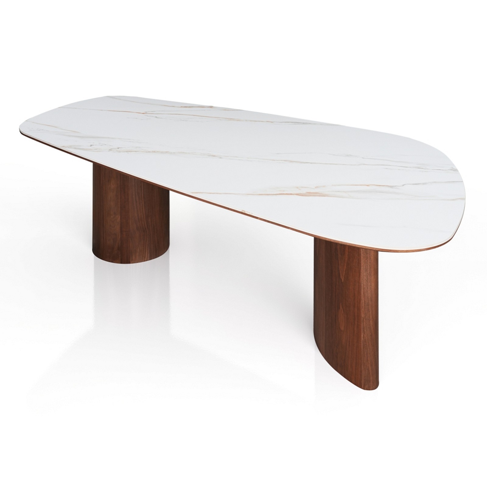 Tavolo fisso VIKTOR ceramica marmo bianco lucido MDF Noce H76 P115 L235 cm