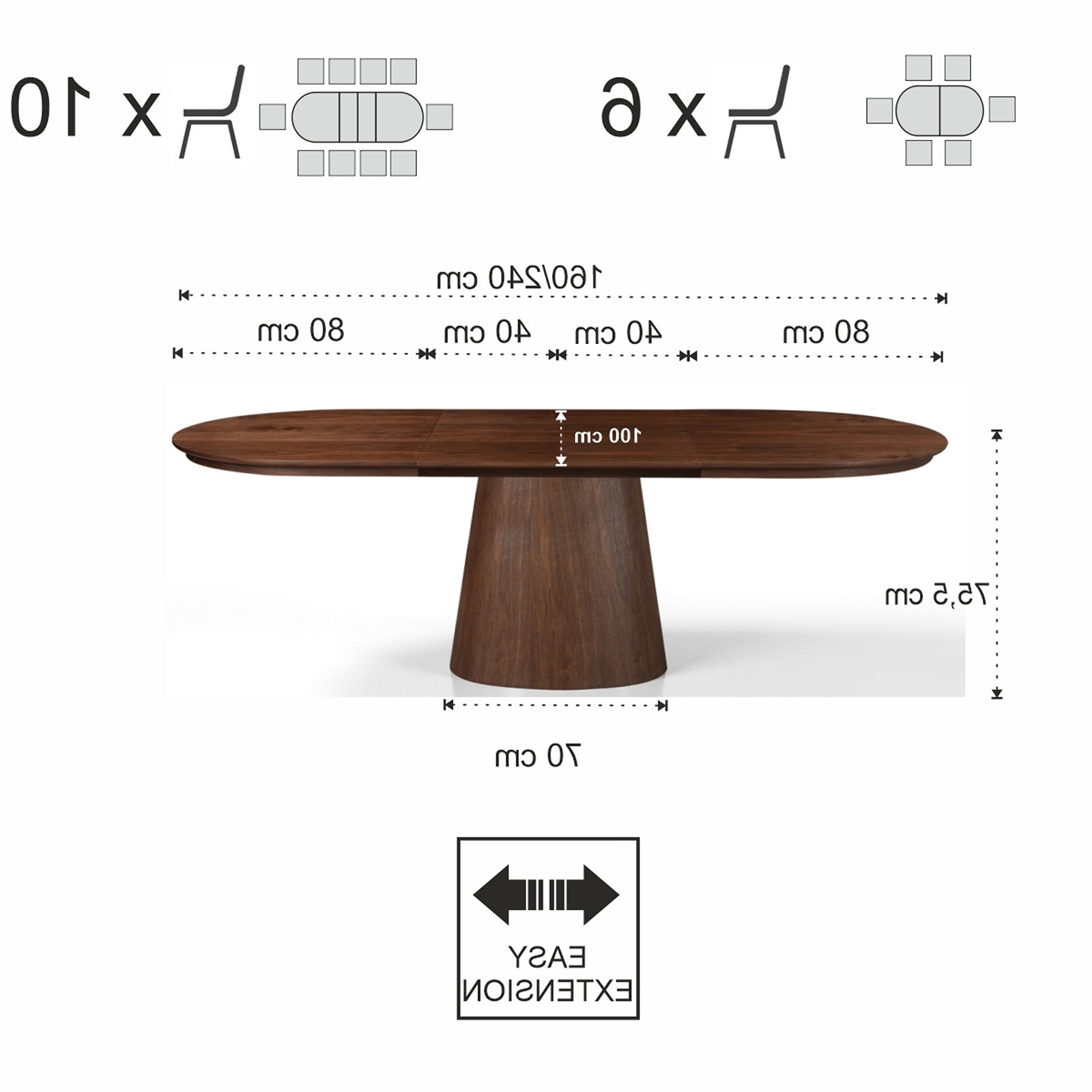 Tavolo allungabile LUKAS NOCE MDF impiallacciato Noce H75,5 P100 L160/200/240 cm