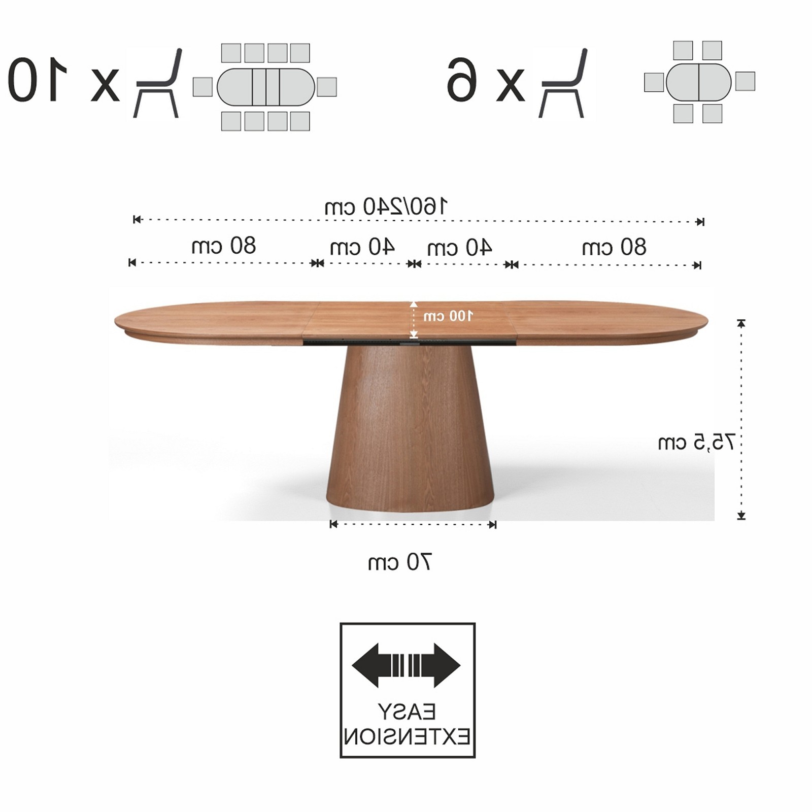 Tavolo allungabile LUKAS ROVERE MDF impiallacciato Rovere H75,5 P100 L160/200/240 cm