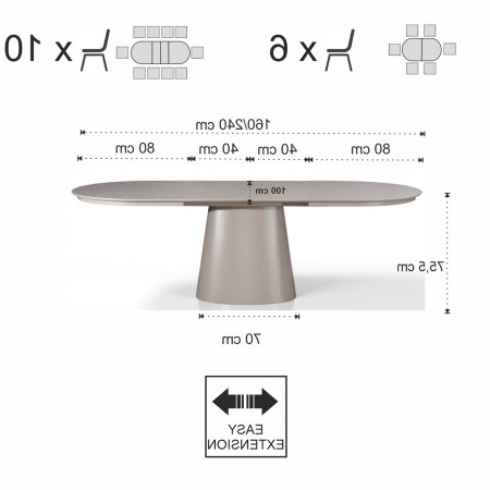 Tavolo allungabile LUKAS TORTORA MDF laccato Tortora opaco H75,5 P100 L160/200/240 cm