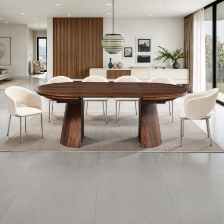 Tavolo allungabile GEORGE NOCE piano MDF impiallacciato Noce gamba centrale MDF Noce H76 P110 L150/200/250