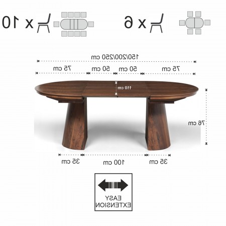 Tavolo allungabile GEORGE NOCE piano MDF impiallacciato Noce gamba centrale MDF Noce H76 P110 L150/200/250