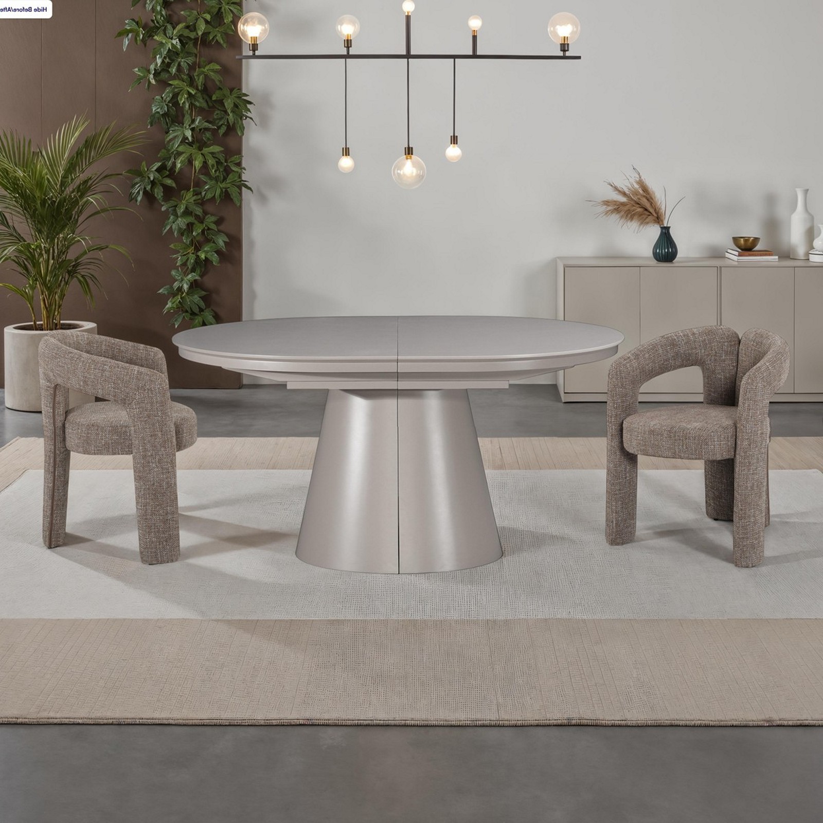 Tavolo allungabile GEORGE TORTORA piano MDF laccato Tortora opaco gamba centrale MDF Tortora opaco H76 P110 L150/200/250