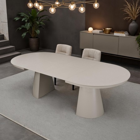 Tavolo allungabile GEORGE TORTORA piano MDF laccato Tortora opaco gamba centrale MDF Tortora opaco H76 P110 L150/200/250