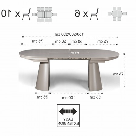 Tavolo allungabile GEORGE TORTORA piano MDF laccato Tortora opaco gamba centrale MDF Tortora opaco H76 P110 L150/200/250