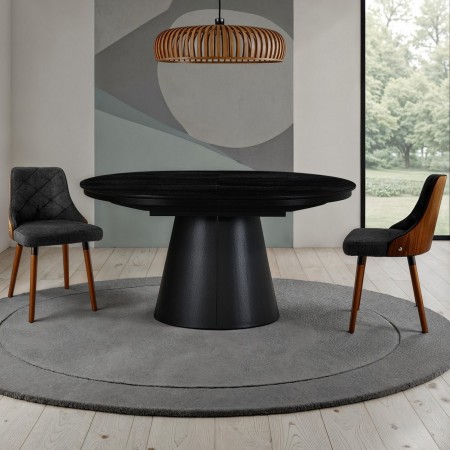 Tavolo allungabile GEORGE LEGNO NERO piano MDF impiallacciato legno Nero gamba centrale MDF legno Nero H76 P110 L150/200/250