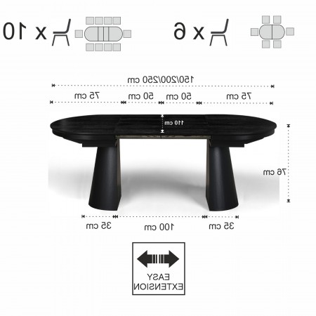 Tavolo allungabile GEORGE LEGNO NERO piano MDF impiallacciato legno Nero gamba centrale MDF legno Nero H76 P110 L150/200/250