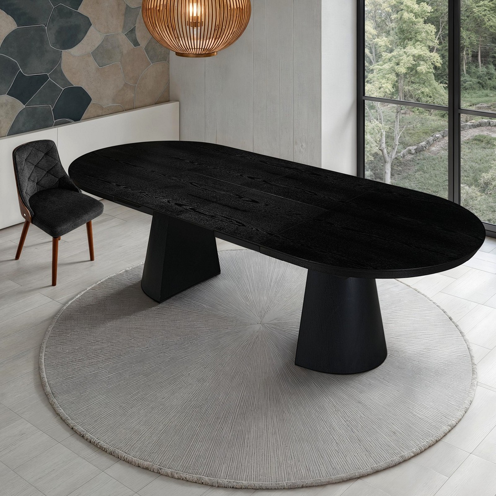 Tavolo allungabile GEORGE LEGNO NERO piano MDF impiallacciato legno Nero gamba centrale MDF legno Nero H76 P110 L150/200/250