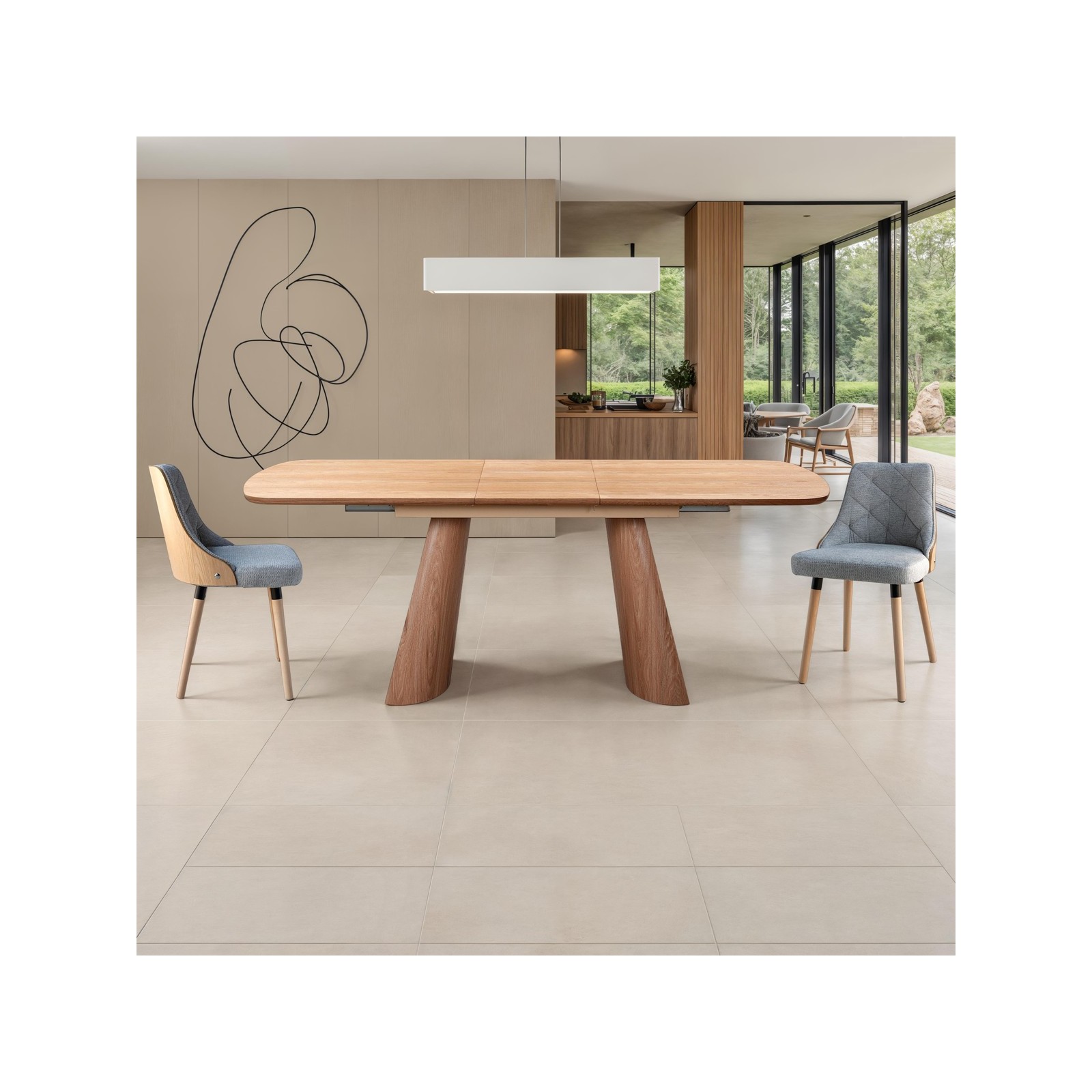Tavolo allungabile PAUL ROVERE piano MDF impiallacciato Rovere gambe MDF Rovere H76 P90 L160/200