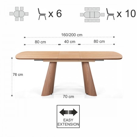 Tavolo allungabile PAUL ROVERE piano MDF impiallacciato Rovere gambe MDF Rovere H76 P90 L160/200