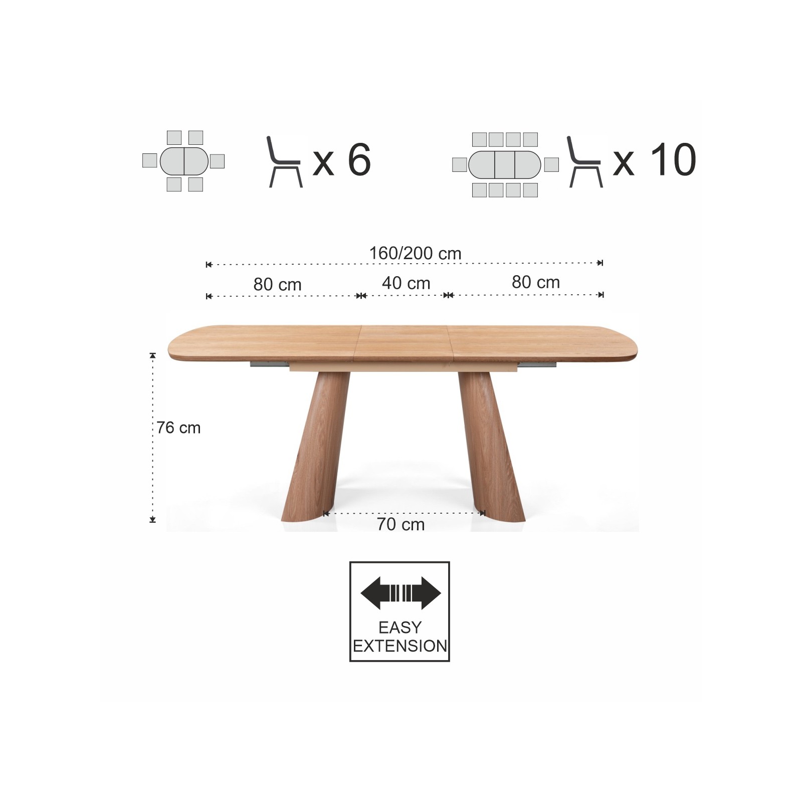Tavolo allungabile PAUL ROVERE piano MDF impiallacciato Rovere gambe MDF Rovere H76 P90 L160/200