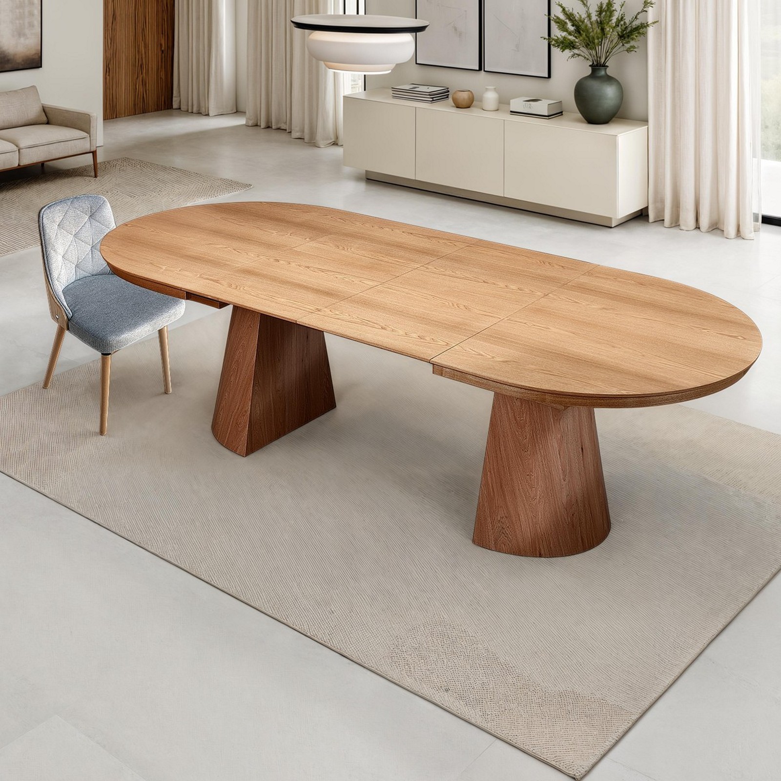 Tavolo allungabile GEORGE ROVERE piano MDF impiallacciato Rovere gamba centrale MDF Rovere H76 P110 L150/200/250