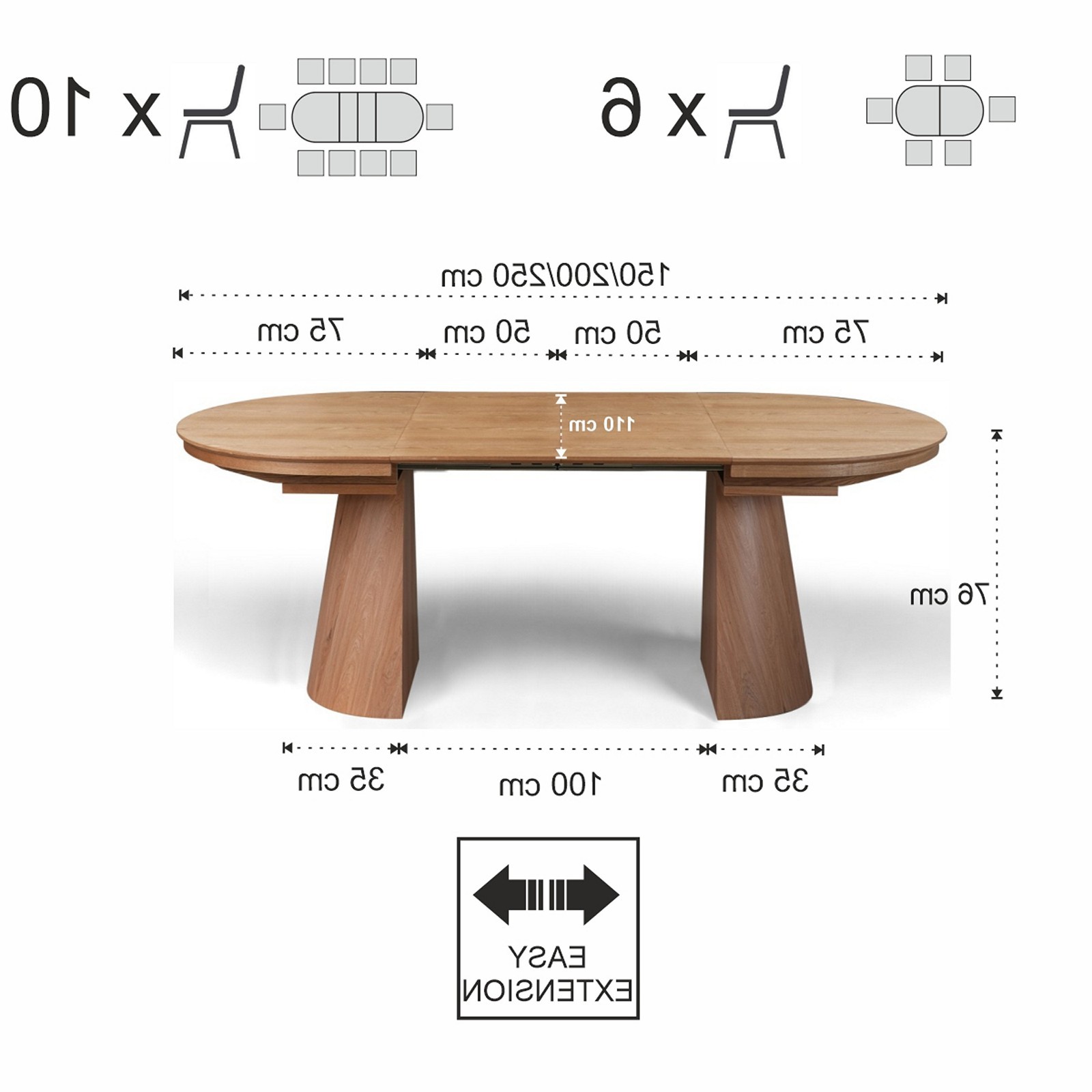 Tavolo allungabile GEORGE ROVERE piano MDF impiallacciato Rovere gamba centrale MDF Rovere H76 P110 L150/200/250