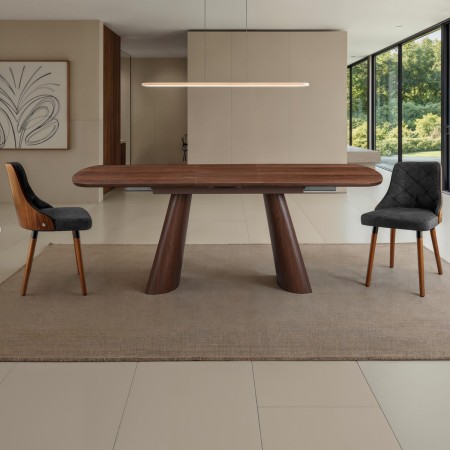 Tavolo allungabile PAUL NOCE piano MDF impiallacciato Noce gambe MDF Noce H76 P90 L160/200