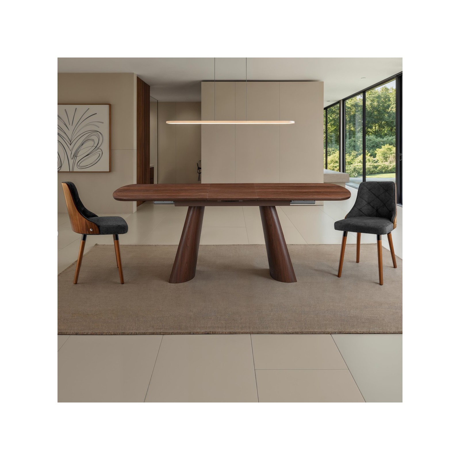 Tavolo allungabile PAUL NOCE piano MDF impiallacciato Noce gambe MDF Noce H76 P90 L160/200