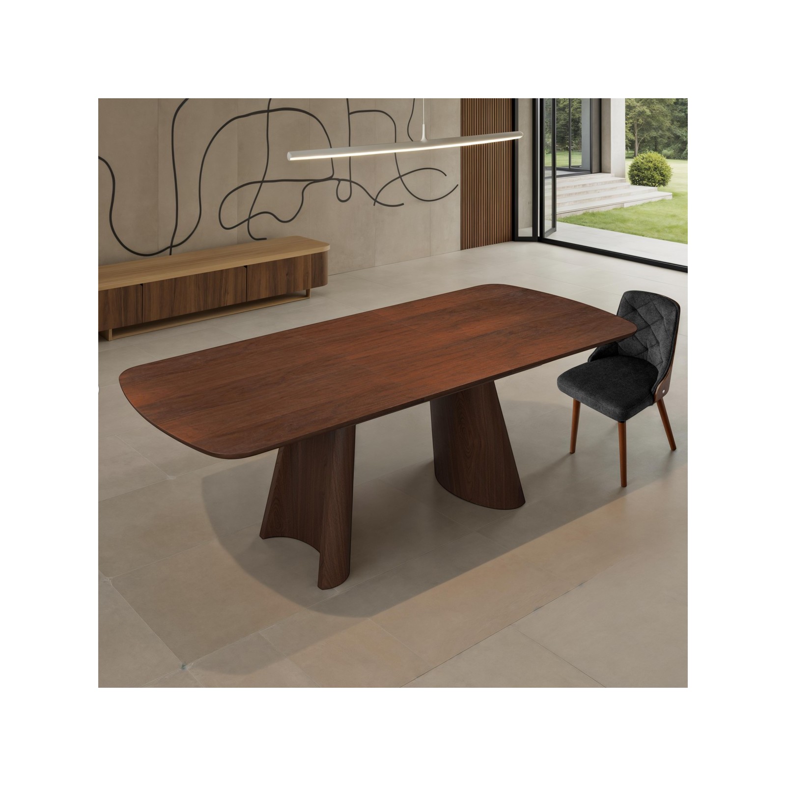 Tavolo allungabile PAUL NOCE piano MDF impiallacciato Noce gambe MDF Noce H76 P90 L160/200