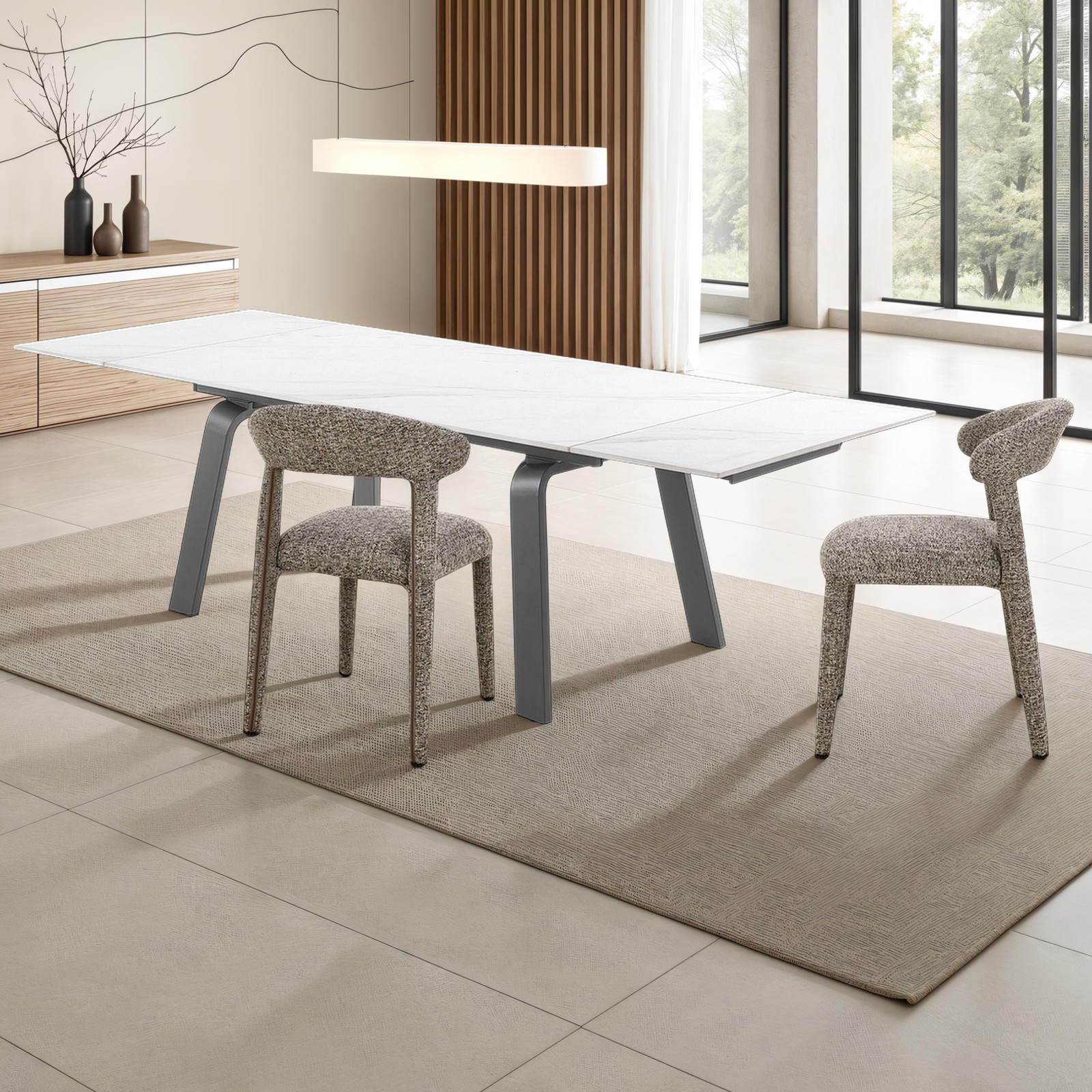 Tavolo Allungabile Theo White Marble in ceramica finitura Marmo Bianco opaco e acciaio Grigio opaco, 160-240x90 cm