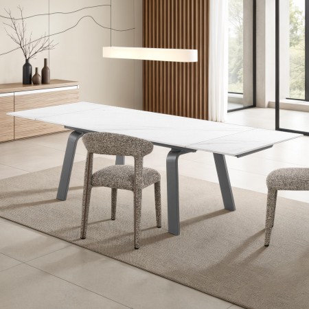 Tavolo Allungabile Theo White Marble in ceramica finitura Marmo Bianco opaco e acciaio Grigio opaco, 160-240x90 cm